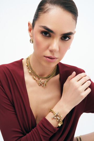 Together Forever Gold Plated Chain Zircon Bracelet - (1)