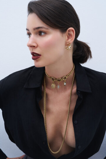 Trio Light Eye, Heart Charm Pinned Earrings - (1)