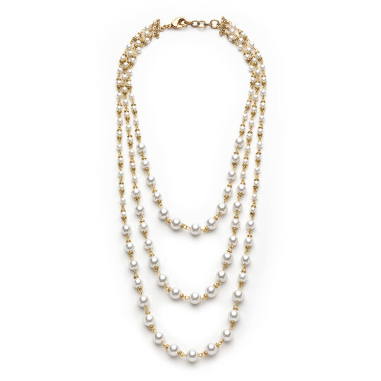 Triple Trouble Pearl Gold Plated Multi Necklace - 