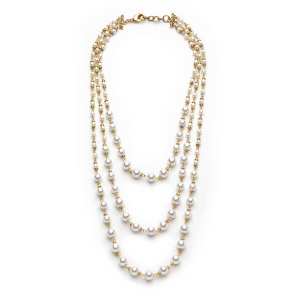 Triple Trouble Pearl Gold Plated Multi Necklace - 1