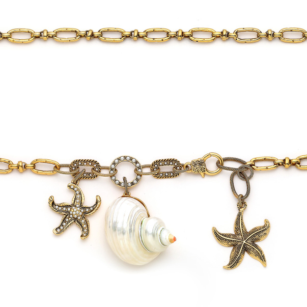 Tropical Loop Seashell & Star Charm Gold Plated Chain Belt - 3