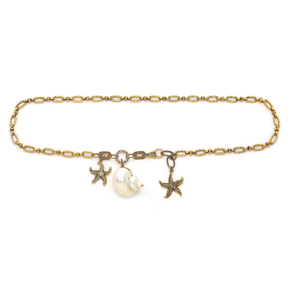 Tropical Loop Seashell & Star Charm Gold Plated Chain Belt - 1