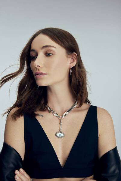 Trovs Silver Plated Eye Chain Necklace - 2