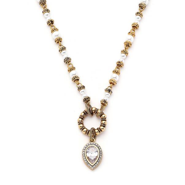 True Path Gold Plated Drop Charm Pearl Necklace - 6