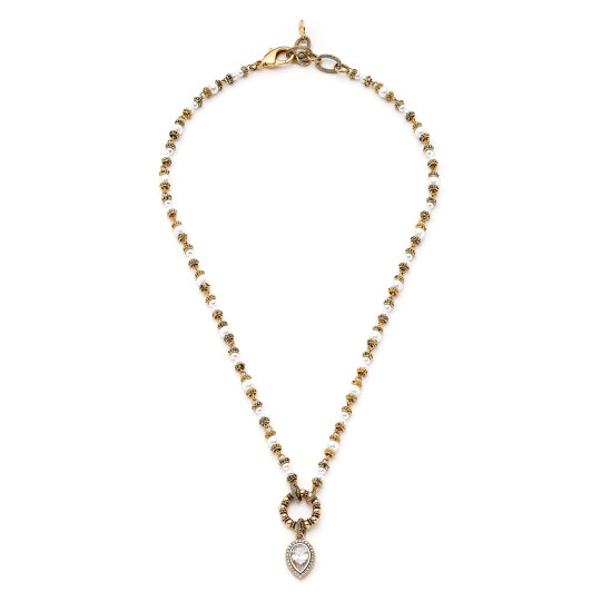 True Path Gold Plated Drop Charm Pearl Necklace - 