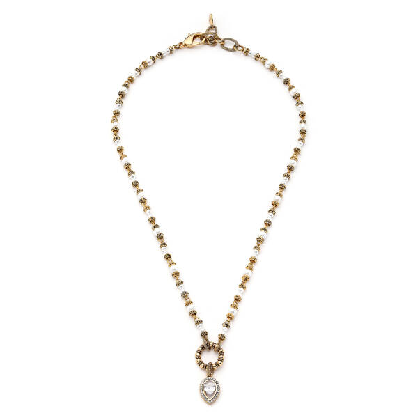 True Path Gold Plated Drop Charm Pearl Necklace - 1