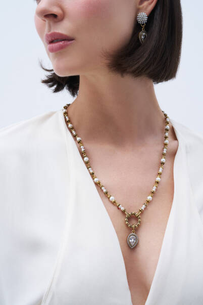 True Path Gold Plated Drop Charm Pearl Necklace - 2