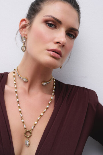 True Path Gold Plated Drop Charm Pearl Necklace - (1)