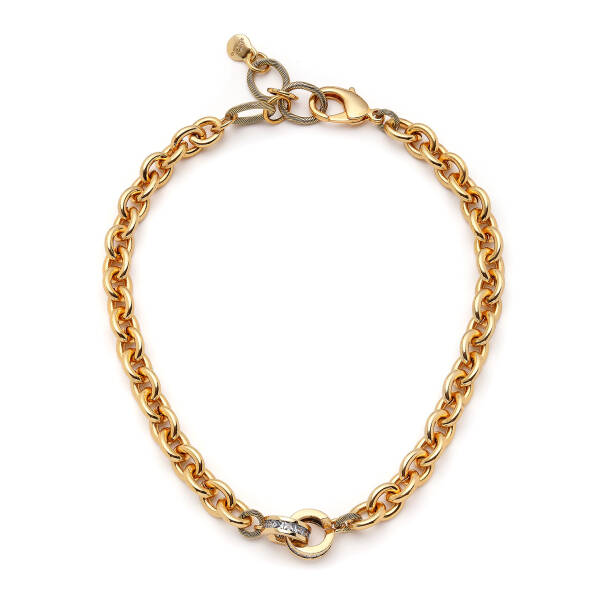 Twin Links Zirkon İçiçe Yüzük Charm Zincir Kolye - 1