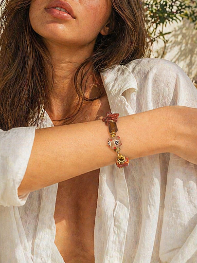 Umara Glass Bead Gold Plated Bracelet - (1)