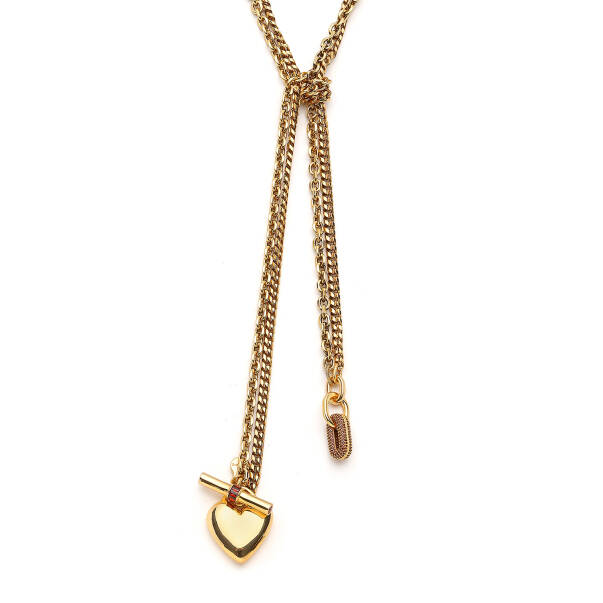 Umber Heart Charm Gold Plated Chain Necklace - 2