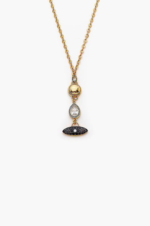 Undone Gold-Plated Long Black Zircon Charm Chain Necklace - (1)