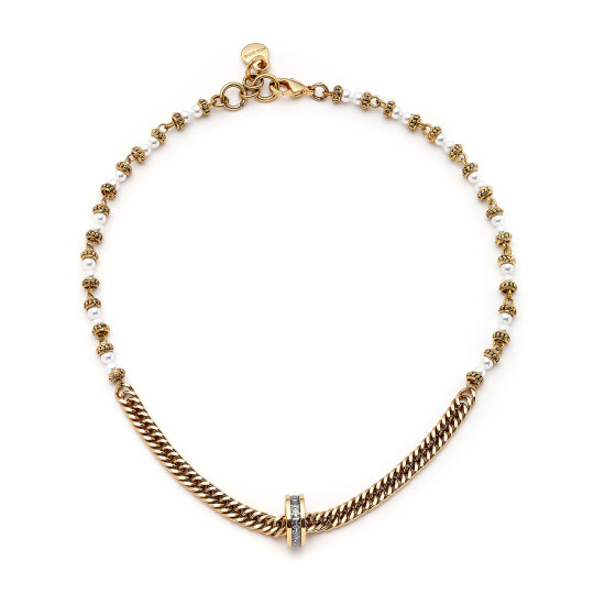 Unity Ring Zircon Charm Chain Pearl Necklace - 