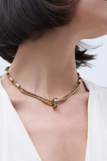 Unity Ring Zircon Charm Chain Pearl Necklace - (1)