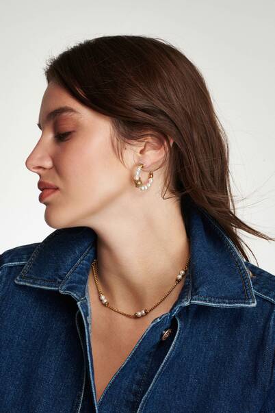 Up in The Air Pearl Hoop Pinned Earrings - 3