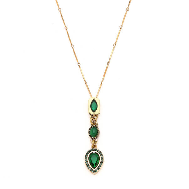 Upside Down Zircon Stone Drop Charm Gold Plated Chain Necklace - 3