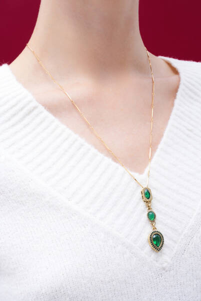 Upside Down Zircon Stone Drop Charm Gold Plated Chain Necklace - 4