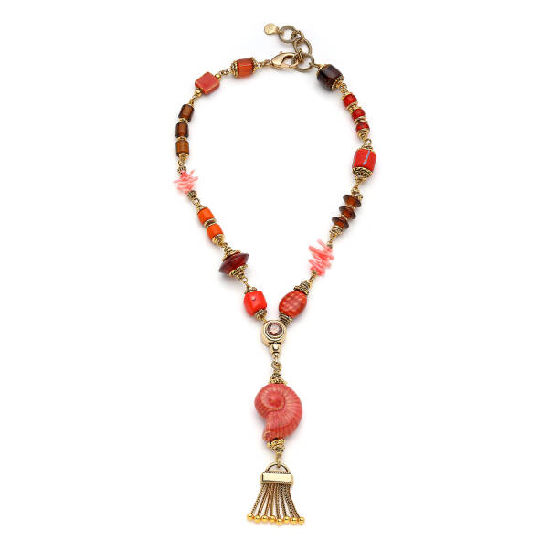 Vera Seashell & Gold Plated Tassel Charm Necklace - 1