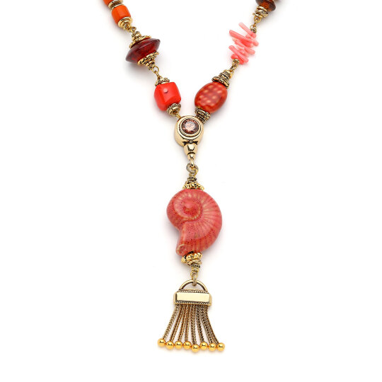 Vera Seashell & Gold Plated Tassel Charm Necklace - (1)