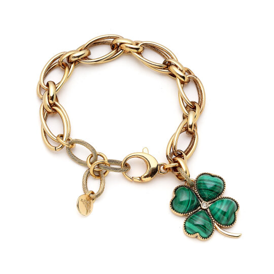 Verdance Malachite Clover Charm Chain Bracelet - 
