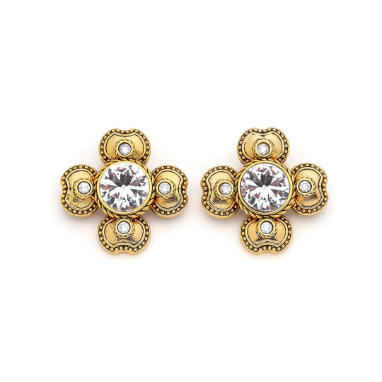 Verdant Gold Plated Zircon Clover Charm Pinned Earrings - (1)