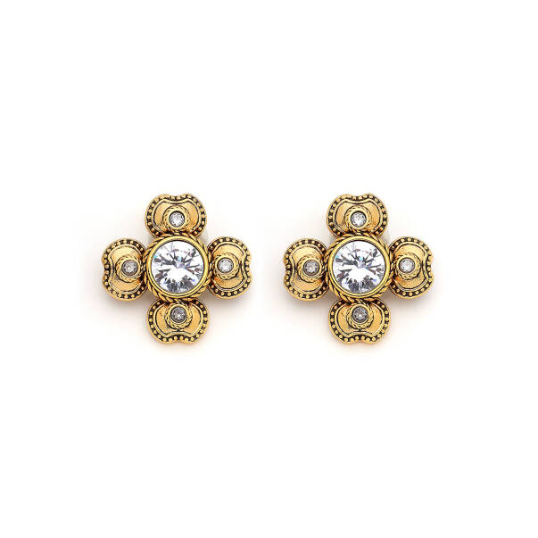 Verdante Gold Plated Zircon Clover Charm Pins Earrings - 1