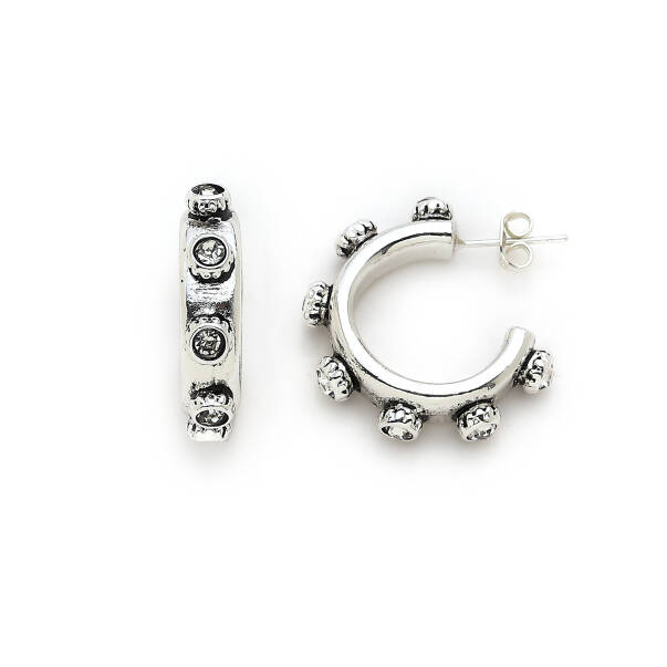 Victoria Silver Plated Zircon Hoop Pinned Earrings - 1