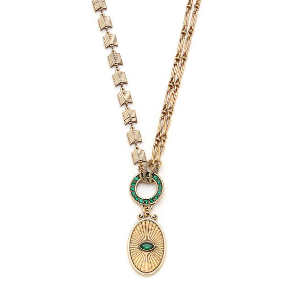 Vintage Eye Zircon Eye Charm Gold Plated Chain Necklace - 3