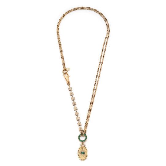 Vintage Eye Zircon Eye Charm Gold Plated Chain Necklace - 