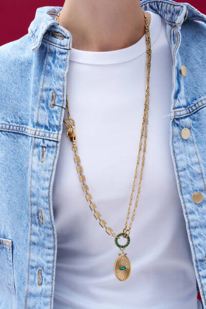 Vintage Eye Zircon Eye Charm Gold Plated Chain Necklace - 4