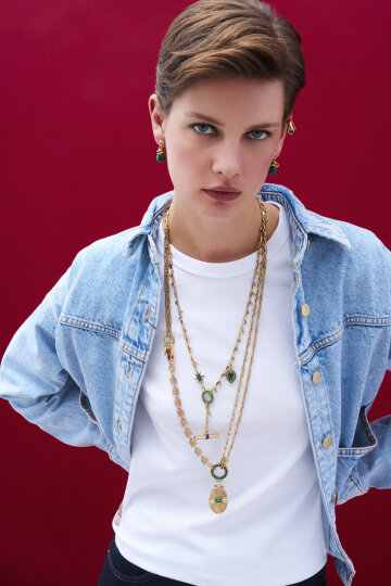 Vintage Eye Zirkon Göz Madalyon Charm Altın Kaplama Zincir Kolye - (1)