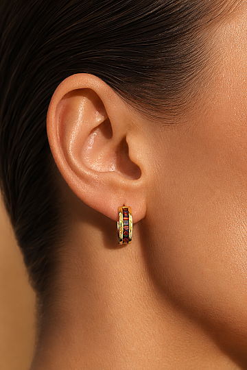 Vireo Zircon Stone Gold Plated Pinned Hoop Earring - (1)