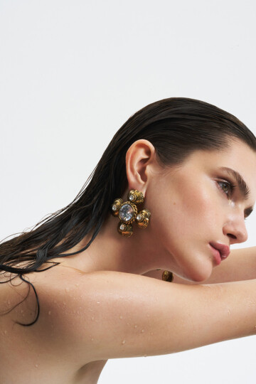 Wanda Gold Plated Crystal Clover Clip-On Earrings - 