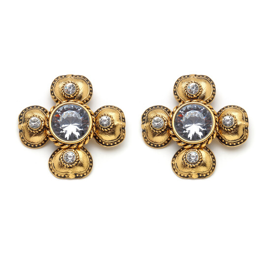 Wanda Gold Plated Crystal Clover Clip-On Earrings 