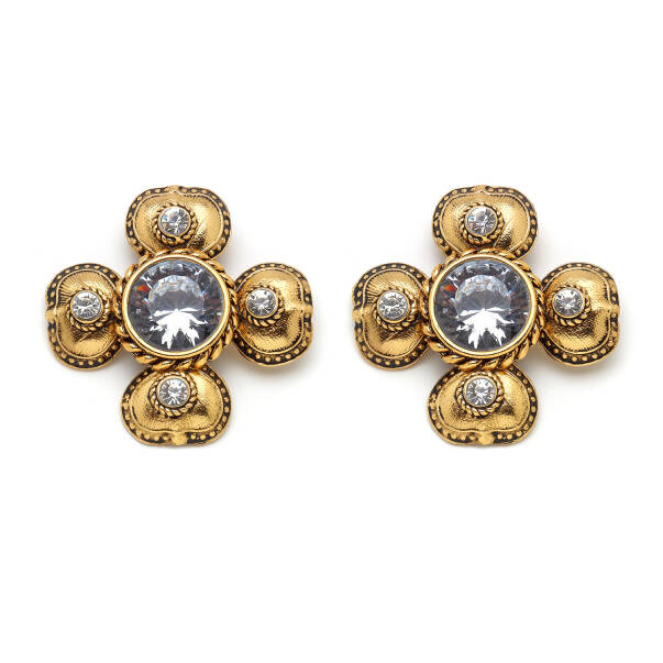 Wanda Gold Plated Crystal Clover Clip-On Earrings - 1