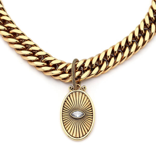 Watchful Medallion Pendant Chain Necklace - 4