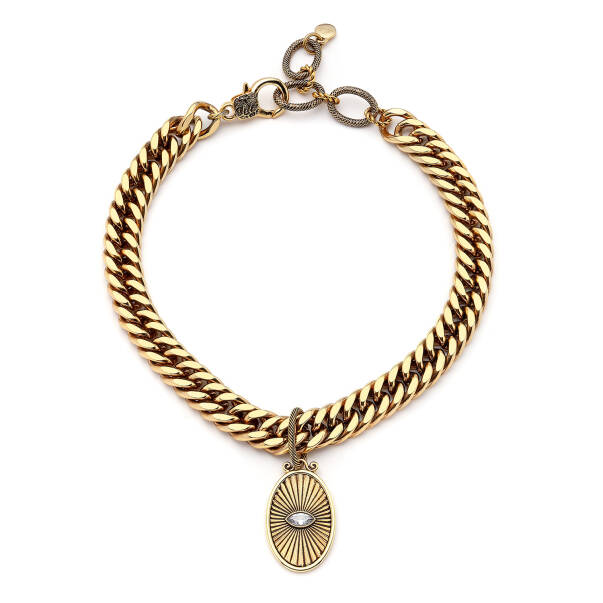 Watchful Medallion Pendant Chain Necklace - 1