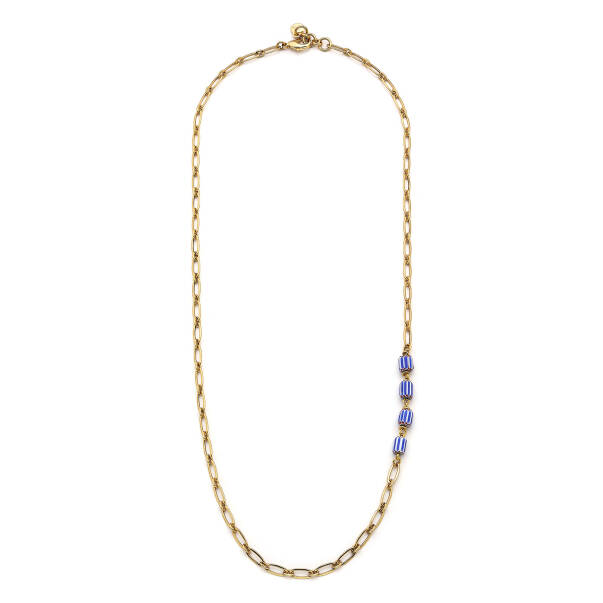 Waves Glass Bead Gold Plated Chain Necklace - 1