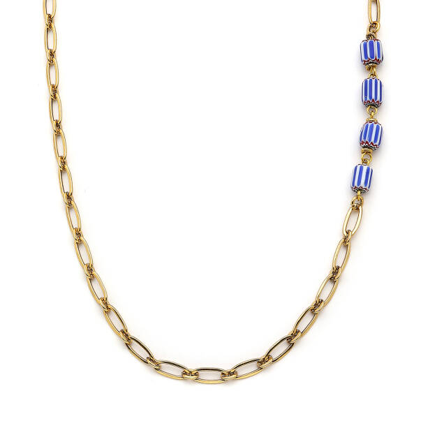 Waves Glass Bead Gold Plated Chain Necklace - 2