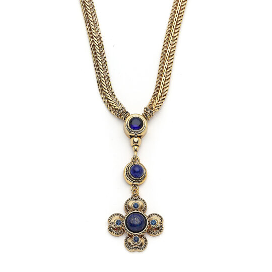 Whisper Gold Plated Chain Lapis Clover Charm Necklace - (1)