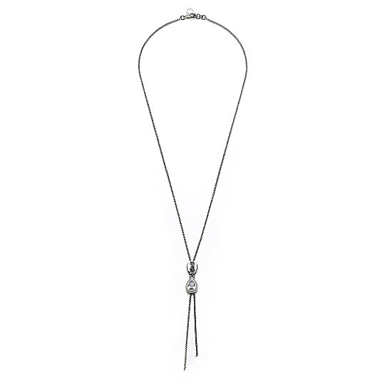 Whisper Teardrop Charm Silver Plated Chain Necklace - 