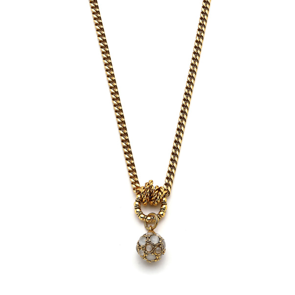White Cloud Moon Stone Charm Gold Plated Chain Necklace - 5