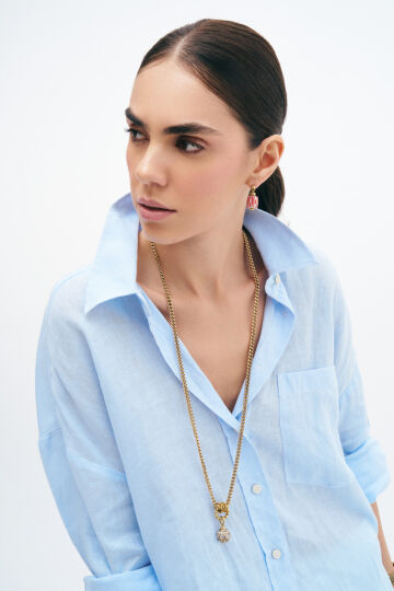 White Cloud Moon Stone Charm Gold Plated Chain Necklace - (1)