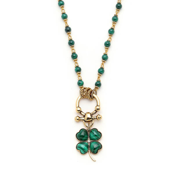 Wild Trace Clover Charm Malachite Natural Stone Necklace - 3