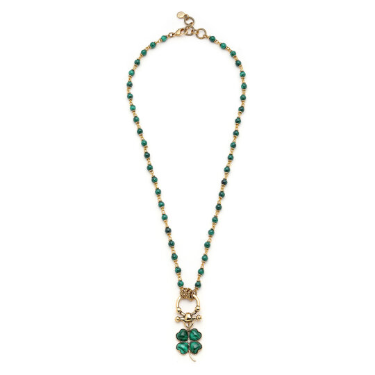 Wild Trace Clover Charm Malachite Natural Stone Necklace 