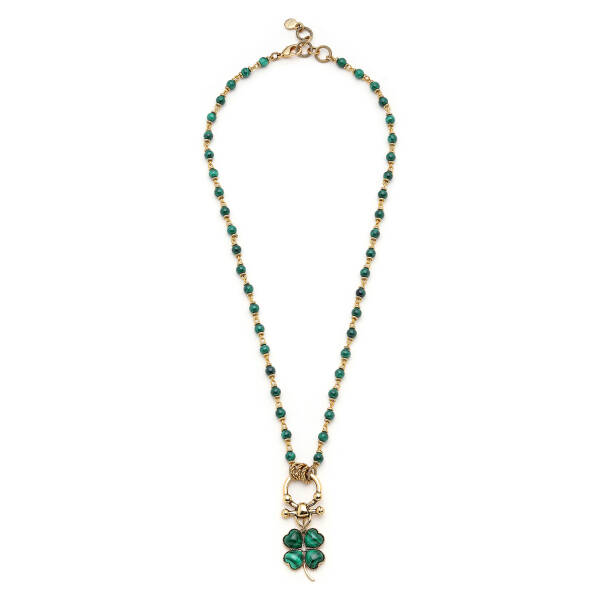 Wild Trace Clover Charm Malachite Natural Stone Necklace - 1