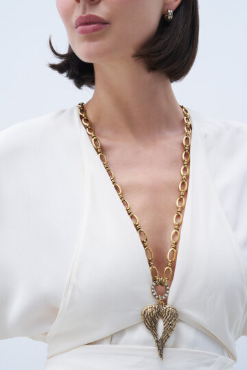 Winged Strength Angel Wing Charm Chain Necklace - 