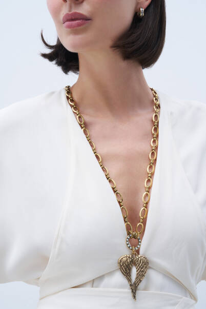 Winged Strength Angel Wing Charm Chain Necklace - 1