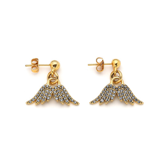 Wings Kanat Altın Kaplama Zirkon Charm Küpe 
