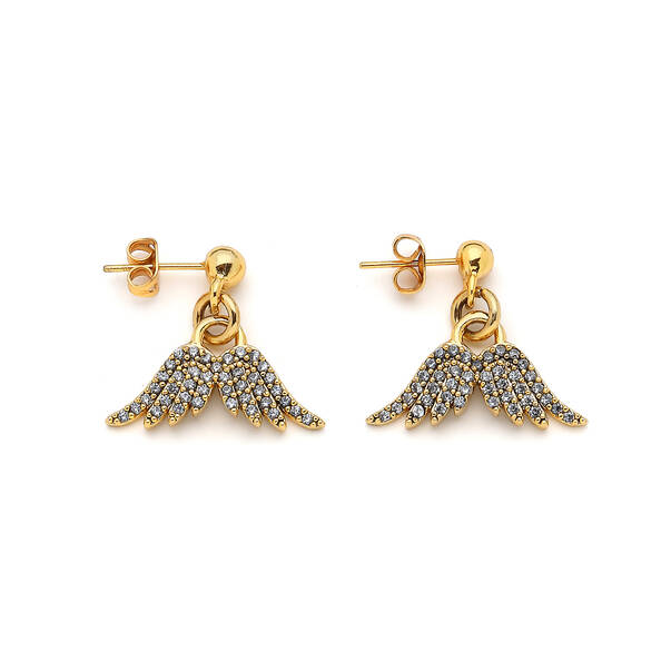 Wings Kanat Altın Kaplama Zirkon Charm Küpe - 1